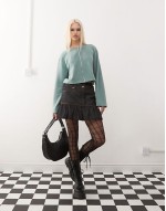 super soft ribbed zip through top in sage