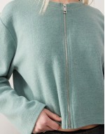 super soft ribbed zip through top in sage