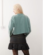 super soft ribbed zip through top in sage