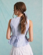 poplin tie front sveless top in blue stripe