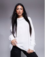Weekend Collective oversized long sve t-shirt with back logo in white