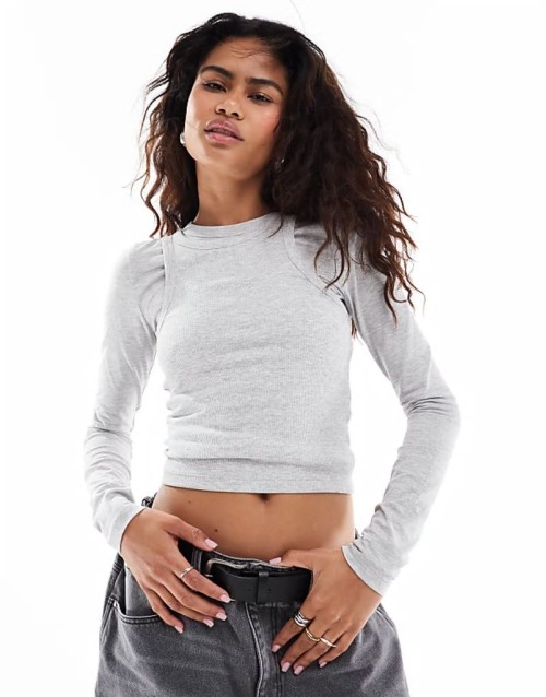 double layer long sve top in grey marl