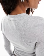double layer long sve top in grey marl