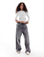 double layer long sve top in grey marl