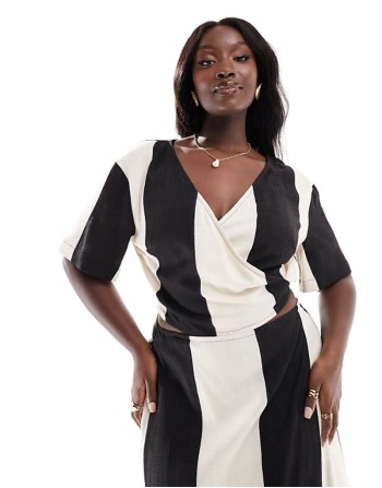 contrast wrap crop top co-ord in monochrome