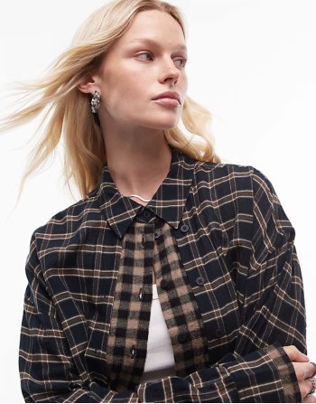 double layer oversized shirt in contrast check