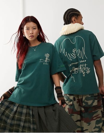 Unisex hauntology graphic t-shirt in dark green