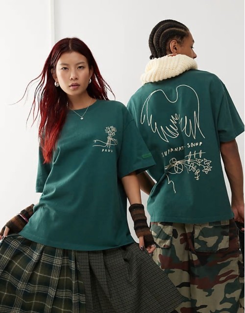 Unisex hauntology graphic t-shirt in dark green
