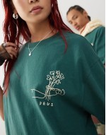 Unisex hauntology graphic t-shirt in dark green
