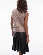 cable knit sweater vest in beige