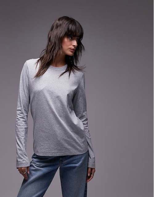 long sve t-shirt in grey melange
