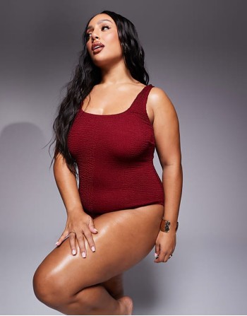 square neck crinkle swimsuit in cherry red