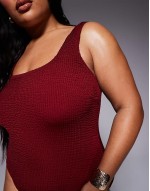 square neck crinkle swimsuit in cherry red