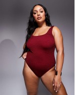 square neck crinkle swimsuit in cherry red