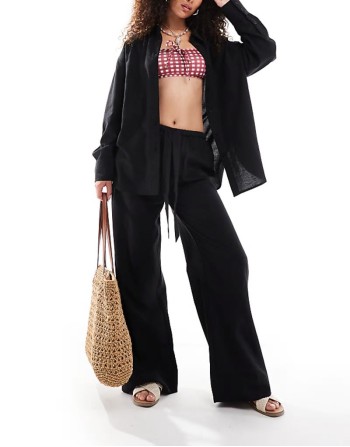 Isabel mix & match linen look beach short in black