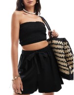 Isabel mix & match linen look beach short in black