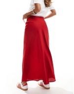 satin maxi skirt in red