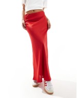 satin maxi skirt in red