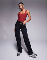 sculpt and control scoop neck bodysuit in burgundy