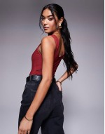 sculpt and control scoop neck bodysuit in burgundy