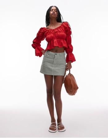 denim pelmet mini skirt in green stripe