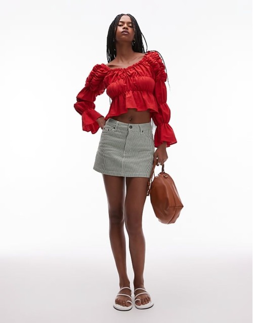 denim pelmet mini skirt in green stripe
