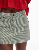denim pelmet mini skirt in green stripe