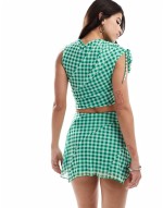 co-ord seam detail flippy mini skirt in green gingham