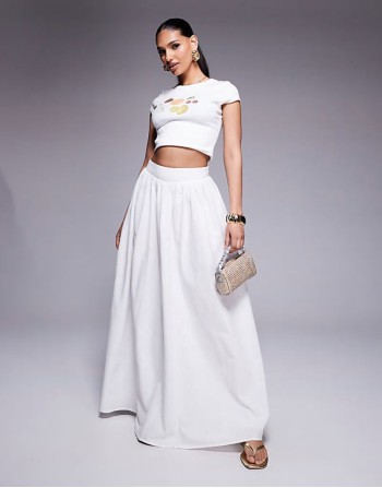linen high waisted maxi skirt in white