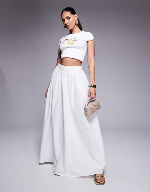 linen high waisted maxi skirt in white
