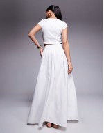 linen high waisted maxi skirt in white