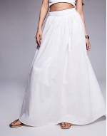 linen high waisted maxi skirt in white