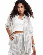 linen mix co-ord in white with grey stripe