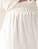 exclusive linen shirred waist shorts in beige