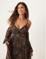 plunge  pleated midaxi dress in animal print