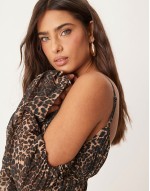 plunge  pleated midaxi dress in animal print