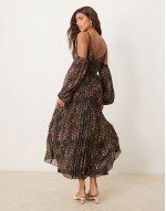 plunge  pleated midaxi dress in animal print