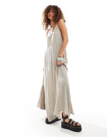 Cyndra floaty crepe maxi cami dress in beige