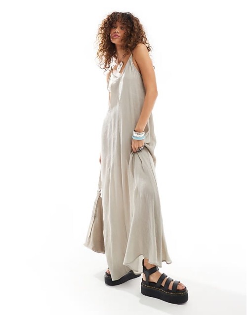 Cyndra floaty crepe maxi cami dress in beige