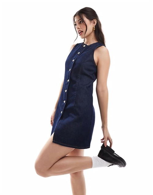 denim button through dress in indigo