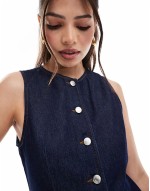 denim button through dress in indigo