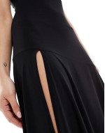split hem midi maxi dress in black