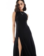 split hem midi maxi dress in black