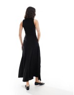 split hem midi maxi dress in black