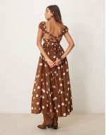 ultraviolet polka dot shirred bust midaxi dress in oak