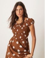 ultraviolet polka dot shirred bust midaxi dress in oak