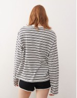 Danya striped boxy long sve t-shirt in black & white stripe