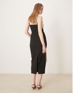 extreme contrast bow midaxi dress in black and cream