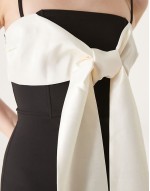 extreme contrast bow midaxi dress in black and cream