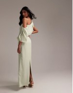 Bridesmaids crepe one shoulder draped maxi dress in light green